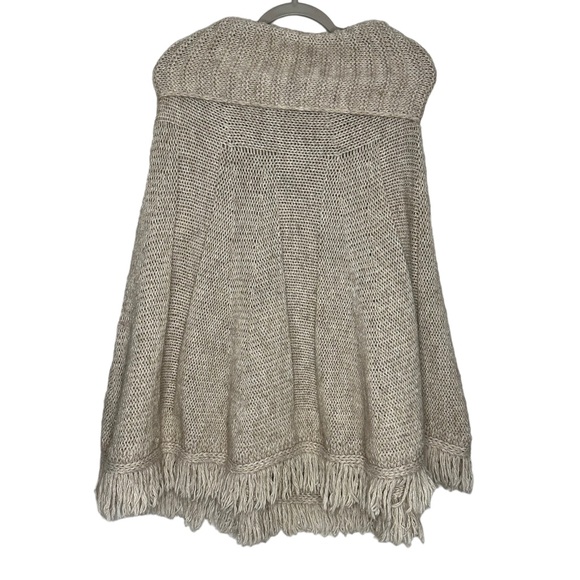 Iperico Italian Wool and Alpaca Blend Cowl Neck Fringe Tan Poncho One Size (737) - Picture 4 of 5